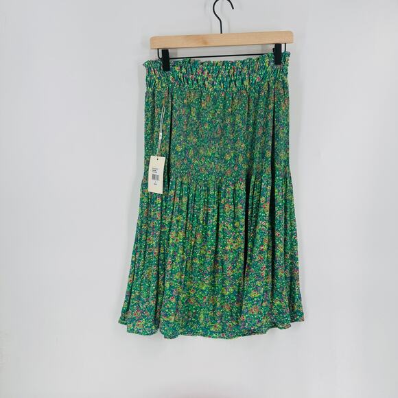 Sunny Leigh NWT Green Floral Midi Skirt Smocked Waist Juniper Green Size S - Picture 4 of 9
